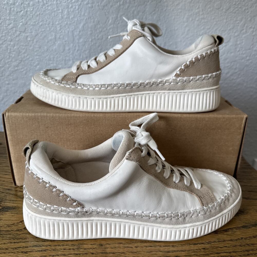 Dolce Vita Women's Fashion Sneakers Size 7.5 Cream Brown Lace Up Soft Casual